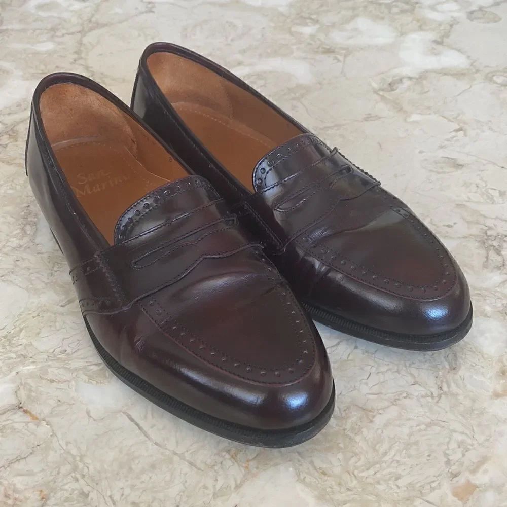 Vintage San Marino Classic Burgundy Leather Handmade Penny Loafers Size 8F